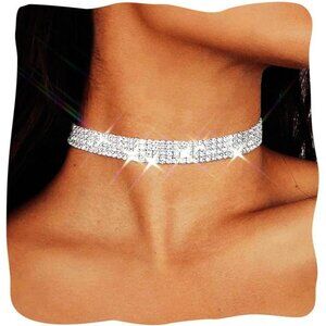 Women's Diamond Choker Necklace Silver Rhinestone Chokers Lobster Jewelry